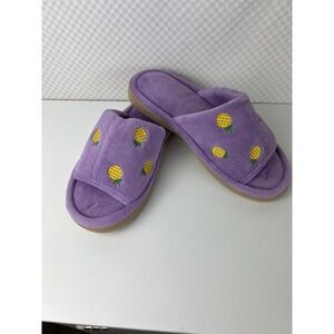 Isotoner Womens Purple Terry Pineapple Embroidered Slide Slippers Size 9.5 Cozy